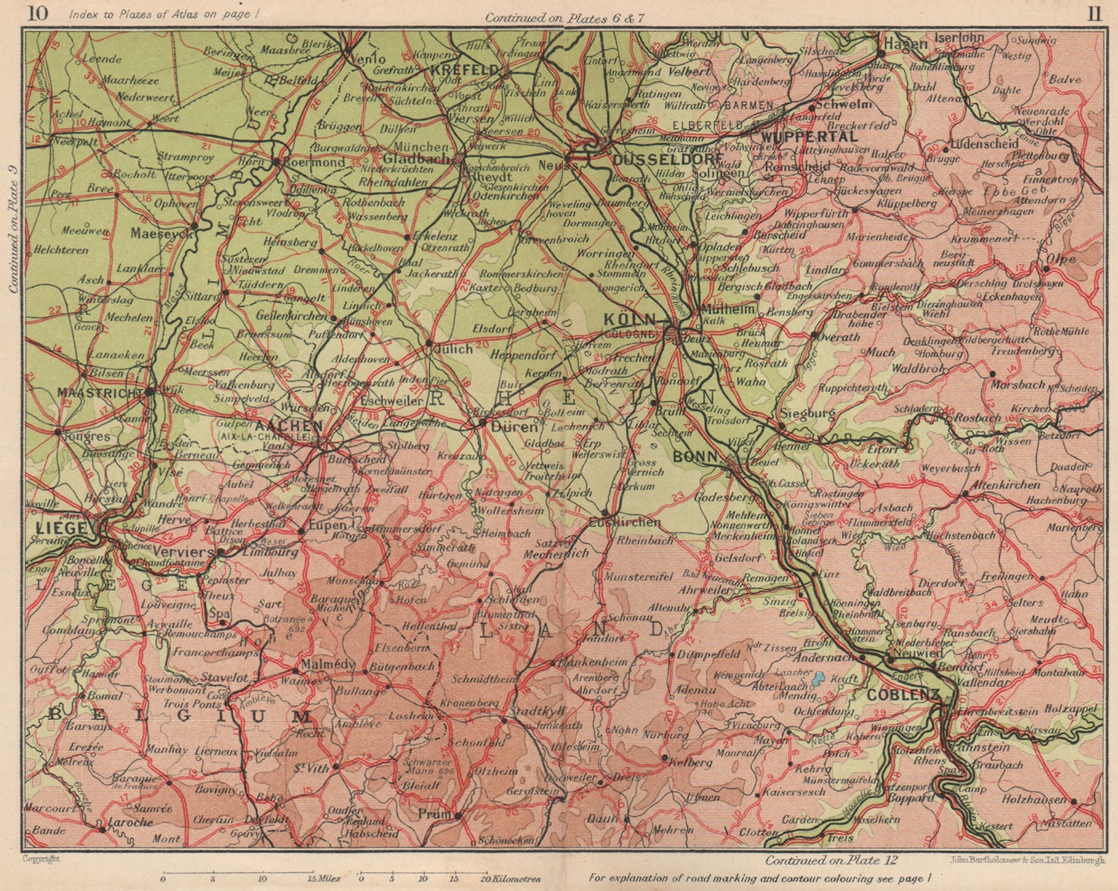 RHINE VALLEY. Koln Bonn Coblenz Dusseldorf Aachen Krefeld Wuppertal 1933 map
